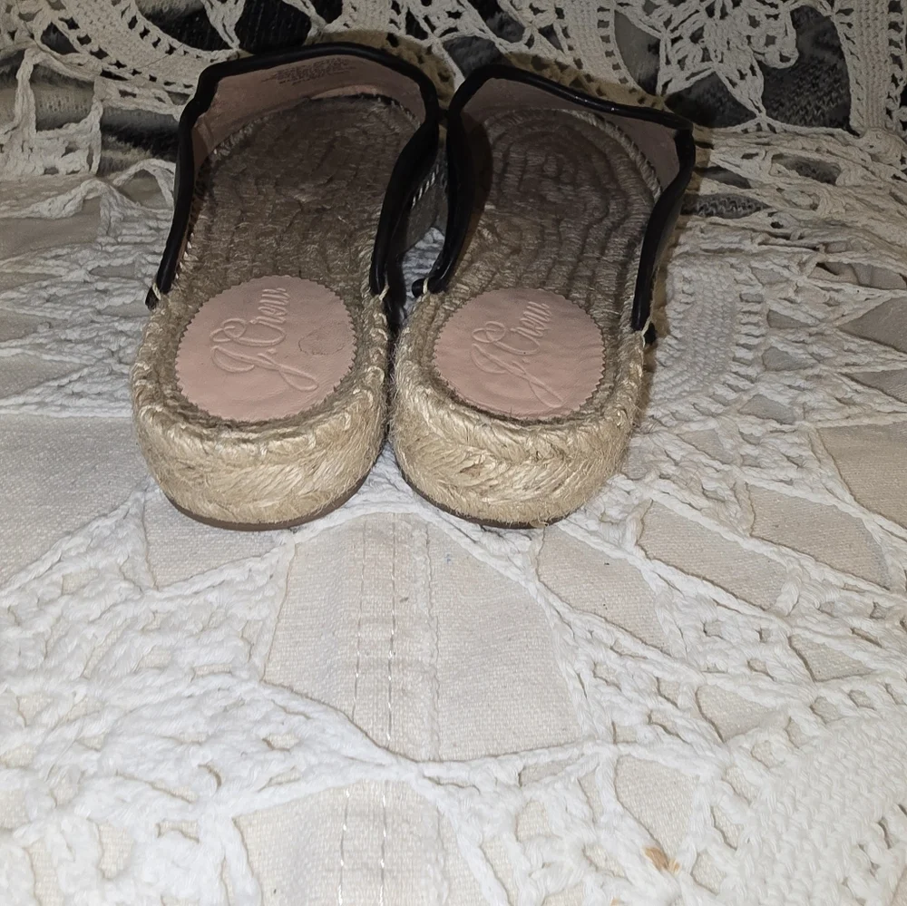 J Crew, Black Leather Slide Mule Espadrilles, Womens 6 1/2 Shoes